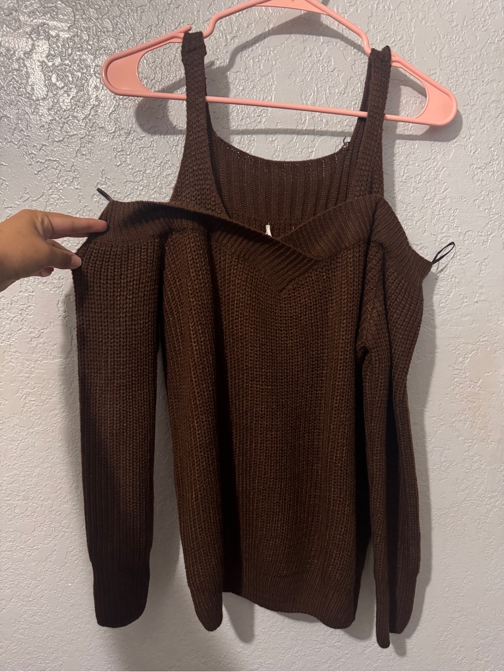 Chocolate Brown Cold Shoulder Knit Sweater